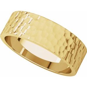 14K Yellow 6 mm Flat Band with Hammered Texture Size 8.5 - BN & CO JEWELRY