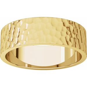 14K Yellow 6 mm Flat Band with Hammered Texture Size 8.5 - BN & CO JEWELRY