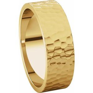 14K Yellow 6 mm Flat Band with Hammered Texture Size 8 - BN & CO JEWELRY