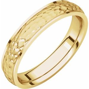 14K Yellow 4 mm Half Round Edge Band with Hammered Texture Size 6 - BN & CO JEWELRY