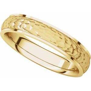 14K Yellow 4 mm Half Round Edge Band with Hammered Texture Size 6 - BN & CO JEWELRY