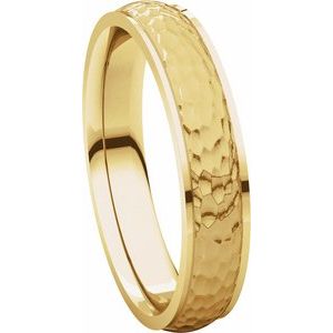 14K Yellow 4 mm Half Round Edge Band with Hammered Texture Size 6 - BN & CO JEWELRY