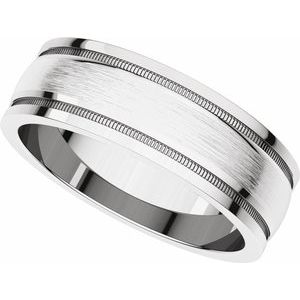 14K White 6 mm Flat Edge Band with Satin Finish & Milgrain Size 7.5 - BN & CO JEWELRY