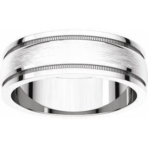 14K White 6 mm Flat Edge Band with Satin Finish & Milgrain Size 11.5 - BN & CO JEWELRY