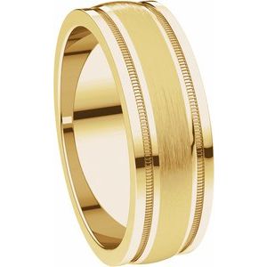 14K Yellow 6 mm Flat Edge Band with Satin Finish & Milgrain Size 10.5 - BN & CO JEWELRY