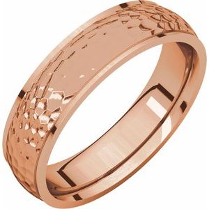 14K Rose 5 mm Half Round Edge Band with Hammered Texture Size 10 - BN & CO JEWELRY
