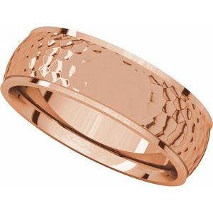14K Rose 6 mm Half Round Edge Band with Hammered Texture Size 8.5 - BN & CO JEWELRY