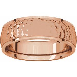14K Rose 6 mm Half Round Edge Band with Hammered Texture Size 8.5 - BN & CO JEWELRY