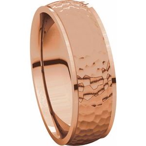 14K Rose 6 mm Half Round Edge Band with Hammered Texture Size 8.5 - BN & CO JEWELRY