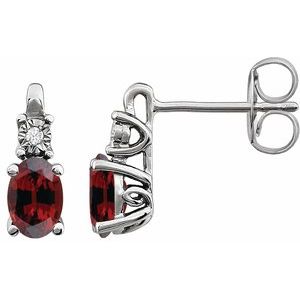 14K White Natural Mozambique Garnet & .02 CTW Natural Diamond Earrings - BN & CO JEWELRY