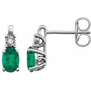 14K White Lab-Grown Emerald & .02 CTW Natural Diamond Earrings - BN & CO JEWELRY