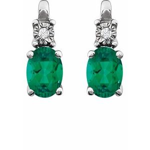 14K White Lab-Grown Emerald & .02 CTW Natural Diamond Earrings - BN & CO JEWELRY
