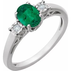 14K White Lab-Grown Emerald and .04 CTW Natural Diamond Ring - BN & CO JEWELRY