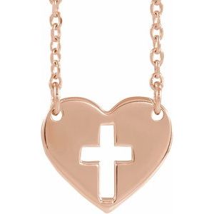 14K Rose Pierced Cross Heart 16-18" Necklace - BN & CO JEWELRY