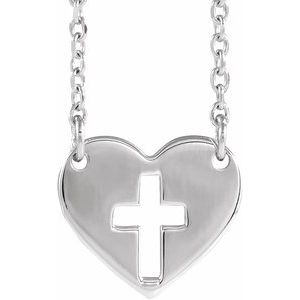 14K White Pierced Cross Heart 16-18" Necklace - BN & CO JEWELRY