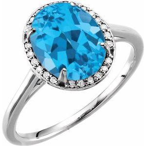 14K White 10x8 mm Natural Swiss Blue Topaz & .05 CTW Natural Diamond Ring - BN & CO JEWELRY