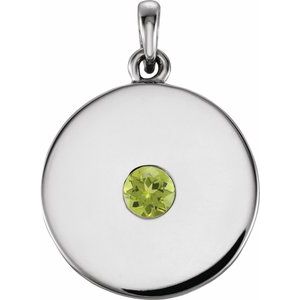 14K White Natural Peridot Disc Pendant - BN & CO JEWELRY