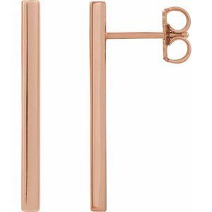 14K Rose 15x2 mm Bar Earrings - BN & CO JEWELRY