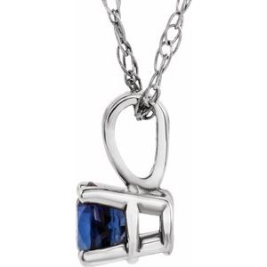 14K White 3 mm Natural Blue Sapphire Youth Solitaire 14" Necklace - BN & CO JEWELRY