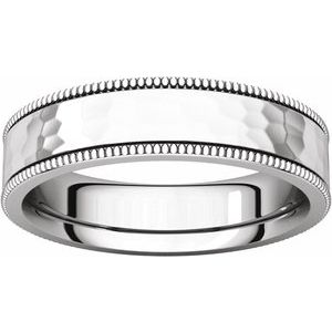 14K White 5 mm Flat Milgrain Band with Satin & Hammered Texture Size 10 - BN & CO JEWELRY