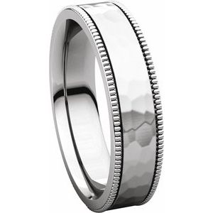 14K White 5 mm Flat Milgrain Band with Satin & Hammered Texture Size 11 - BN & CO JEWELRY