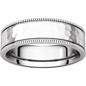 Platinum 6 mm Flat Milgrain Band with Satin & Hammered Texture Size 9 - BN & CO JEWELRY