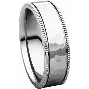 Platinum 6 mm Flat Milgrain Band with Satin & Hammered Texture Size 9 - BN & CO JEWELRY