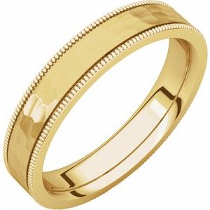 14K Yellow 4 mm Flat Milgrain Band with Satin & Hammered Texture Size 4.5 - BN & CO JEWELRY