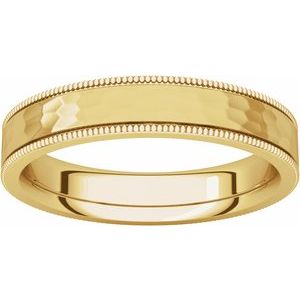 14K Yellow 4 mm Flat Milgrain Band with Satin & Hammered Texture Size 4.5 - BN & CO JEWELRY