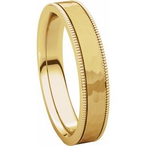 14K Yellow 4 mm Flat Milgrain Band with Satin & Hammered Texture Size 4.5 - BN & CO JEWELRY