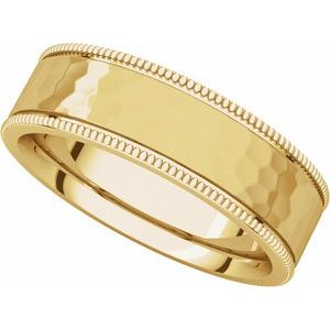 14K Yellow 6 mm Flat Milgrain Band with Satin & Hammered Texture Size 8 - BN & CO JEWELRY