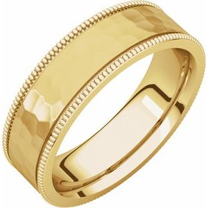 14K Yellow 6 mm Flat Milgrain Band with Satin & Hammered Texture Size 8 - BN & CO JEWELRY