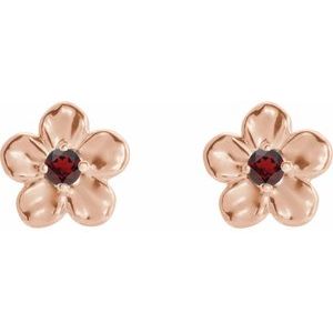 14K Rose Imitation Mozambique Garnet January Birthstone Flower Earrings - BN & CO JEWELRY