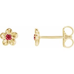 14K Yellow Imitation Ruby July Birthstone Flower Earrings - BN & CO JEWELRY