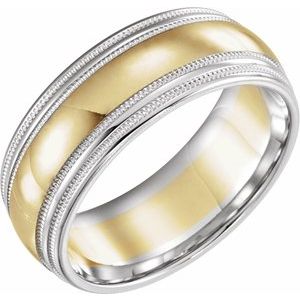 14K White & Yellow 8 mm Double Edge Band with Milgrain Size 8 - BN & CO JEWELRY