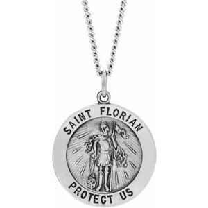 Sterling Silver 22 mm Round St. Florian Medal with Chain - BN & CO JEWELRY