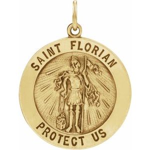 14K Yellow 25 mm Round St. Florian Medal - BN & CO JEWELRY