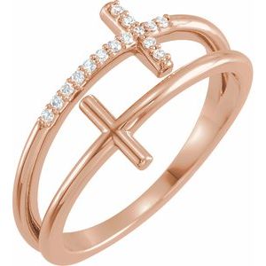 14K Rose .06 CTW Natural Diamond Sideways Cross Ring - BN & CO JEWELRY