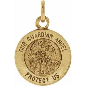 14K Yellow 12 mm Guardian Angel Medal - BN & CO JEWELRY