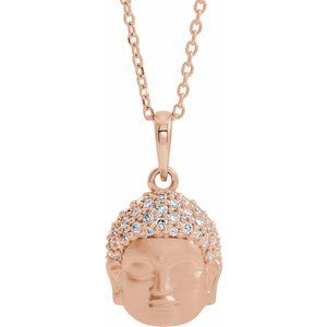 14K Rose 1/8 CTW Natural Diamond Buddha 16-18" Necklace - BN & CO JEWELRY
