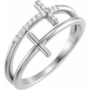 14K White .06 CTW Natural Diamond Sideways Cross Ring - BN & CO JEWELRY