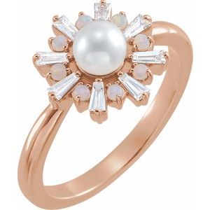 14K Rose Cultured White Akoya Pearl, White Opal & 1/4 CTW Diamond - BN & CO JEWELRY