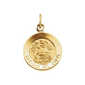 14K Yellow 12 mm Round Caridad del Cobre Medal - BN & CO JEWELRY