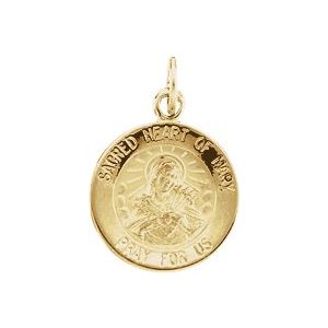 14K Yellow 12 mm Sacred Heart of Mary Medal - BN & CO JEWELRY