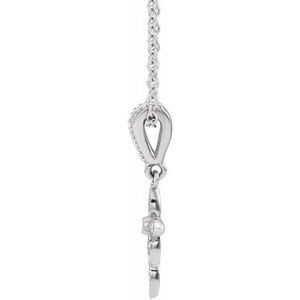 14K White .03 CTW Natural Diamond Petite Vintage-Inspired 16-18" Cross Necklace - BN & CO JEWELRY