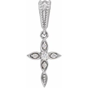 14K White .03 CTW Natural Diamond Petite Vintage-Inspired Cross Pendant - BN & CO JEWELRY