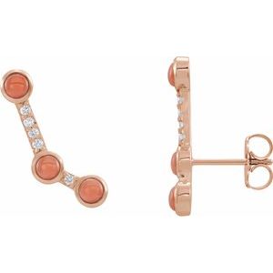 14K Rose Natural Pink Coral & .01 CTW Natural Diamond Ear Climbers - BN & CO JEWELRY