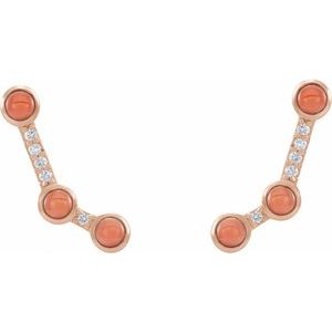 14K Rose Natural Pink Coral & .01 CTW Natural Diamond Ear Climbers - BN & CO JEWELRY