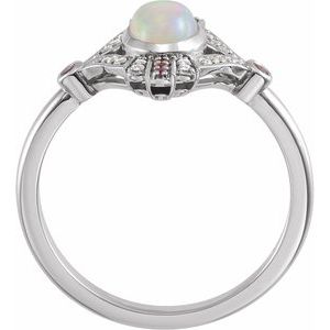 14K White Natural Ethiopian Opal, Natural Pink Sapphire & .06 CTW Natural Diamond Cabochon Ring - BN & CO JEWELRY