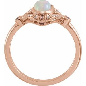 14K Rose Natural Ethiopian Opal, Natural Pink Sapphire & .06 CTW Natural Diamond Cabochon Ring - BN & CO JEWELRY